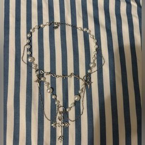 Elegant Silver Cross Necklace with Pearls